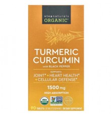 Viva Naturals, Organic Turmeric Curcumin with Black Pepper, 90 Tablets