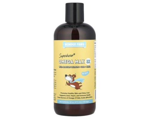 Wonder Paws, Superhero® Omega Max 3X, Wild Alaskan Salmon + Cod + Krill, For Dogs, All Ages, 16 oz (473 ml)