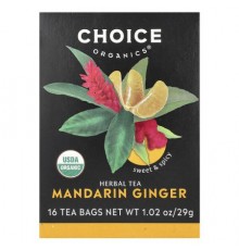 Choice Organic Teas, Herbal Tea, Mandarin Ginger, Caffeine Free, 16 Tea Bags, 1.02 oz (29 g)