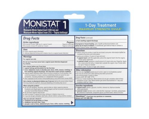Monistat, 1-Day Treatment Combination Pack, Day or Night™ Ovule®, 1 Ovule® Insert, 2.6 g + 0.32 oz (9 g) Tube