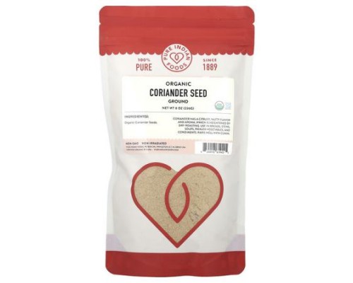 Pure Indian Foods, Organic Coriander Seed, Ground, 8 oz (226 g) Pure Indian Foods, Organic Coriander Seed, Ground, 8 oz (226 g)