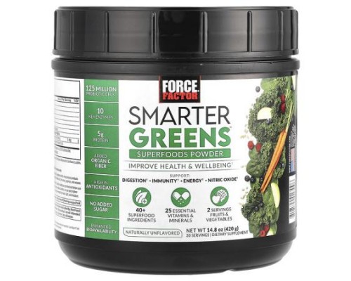 Force Factor, Smarter Greens™, Superfood Powder, Unflavored, 14.8 oz (420 g)