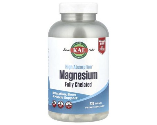KAL, Magnesium, Fully Chelated, High Absorption, 270 Tablets