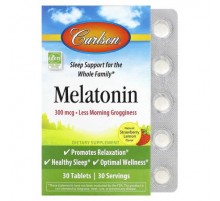 Carlson, Melatonin, Natural Strawberry Lemon, 300 mcg, 30 Tablets