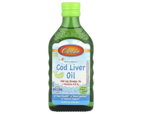 Carlson, Kid's, Norwegian Cod Liver Oil, Natural Green Apple, 8.4 fl oz (250 ml) Carlson, Kid's, Norwegian Cod Liver Oil, Natural Green Apple, 8.4 fl oz (250 ml)