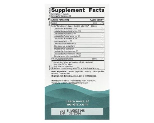 Nordic Naturals, Nordic Flora Probiotic, Women's Balance, 30 Capsules
