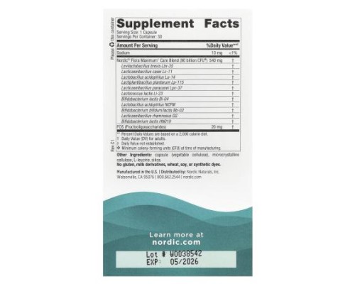 Nordic Naturals, Nordic Flora Probiotic, Maximum Care, 90 Billion CFU, 30 Capsules Nordic Naturals, Nordic Flora Probiotic, Maximum Care, 90 Billion CFU, 30 Capsules