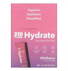 310 Nutrition, Hydrate, Electrolyte Drink Mix, Wildberry, 30 Sticks, 0.18 oz (5.1 g) Each
