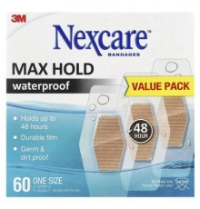 Nexcare, Waterproof Bandages, Max Hold, 60 One Size Bandages