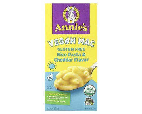 Annie's Homegrown, Vegan Mac, Rice Pasta & Cheddar, 6 oz (170 g) Annie's Homegrown, Vegan Mac, Rice Pasta & Cheddar, 6 oz (170 g)