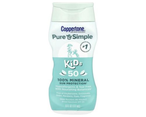 Coppertone, Pure & Simple, Kids, 100% Mineral Sun Protection, SPF 50, 6 fl oz (177 ml)