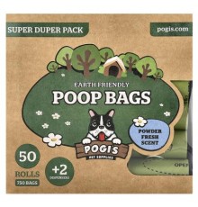 Pogi's Pet Supplies, Earth Friendly Poop Bags, Super Duper Pack, Powder Fresh, 50 Rolls, 750 Bags, 2 Dispensers