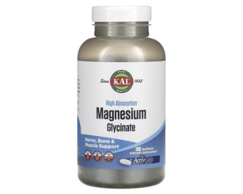 KAL, Magnesium Glycinate, High Absorption , 180 Softgels (105 mg per Softgel)