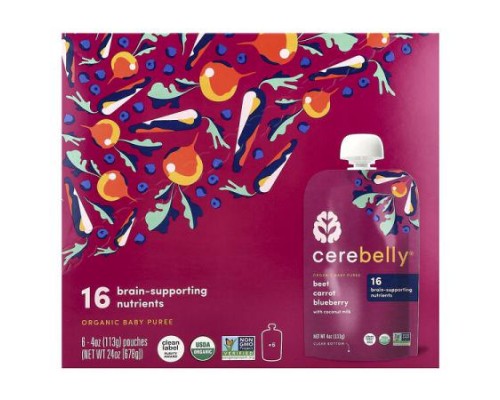 Cerebelly, Organic Baby Puree, Beet, Carrot, Blueberry with Coconut Milk, 6 Pouches, 4 oz (113 g) Each