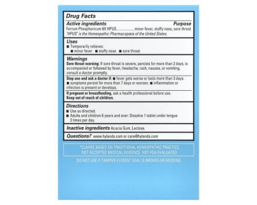Hyland's Naturals, Cell Salt #4, Ferrum Phos 6X, 100 Quick-Dissolving Single Tablets