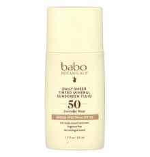 Babo Botanicals, Daily Sheer Tinted Mineral Sunscreen Fluid, SPF 50, Fragrance Free, 1.7 fl oz (50 ml)