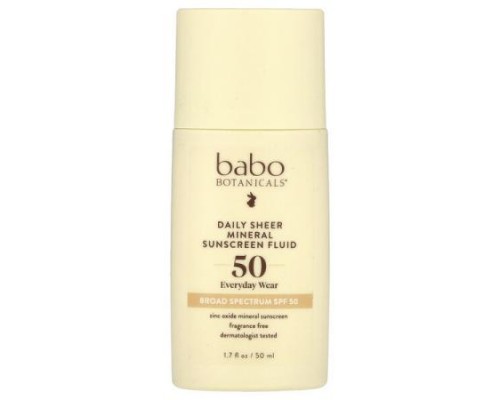 Babo Botanicals, Daily Sheer Mineral Sunscreen Fluid, SPF 50, Fragrance Free, 1.7 fl oz (50 ml)