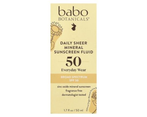 Babo Botanicals, Daily Sheer Mineral Sunscreen Fluid, SPF 50, Fragrance Free, 1.7 fl oz (50 ml)