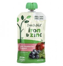Beech-Nut, Fruit & Veggie Blend, Iron & Zinc, 12+ Months, Apple, Blueberries & Spinach, 3.5 oz (99 g)
