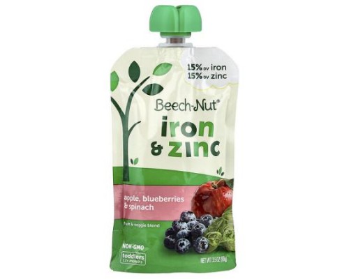 Beech-Nut, Fruit & Veggie Blend, Iron & Zinc, 12+ Months, Apple, Blueberries & Spinach, 3.5 oz (99 g) Beech-Nut, Fruit & Veggie Blend, Iron & Zinc, 12+ Months, Apple, Blueberries & Spinach, 3.5 oz (99 g)