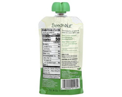 Beech-Nut, Fruit & Veggie Blend, Iron & Zinc, 12+ Months, Apple, Blueberries & Spinach, 3.5 oz (99 g) Beech-Nut, Fruit & Veggie Blend, Iron & Zinc, 12+ Months, Apple, Blueberries & Spinach, 3.5 oz (99 g)