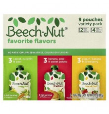 Beech-Nut, Favorite Flavors Variety Pack, 6+ Months & 12+ Months, 9 Pouches, 3.5 oz (99 g) Each