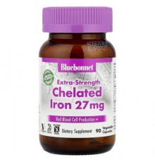 Bluebonnet Nutrition, Chelated Iron, Extra-Strength , 27 mg, 90 Vegetable Capsules