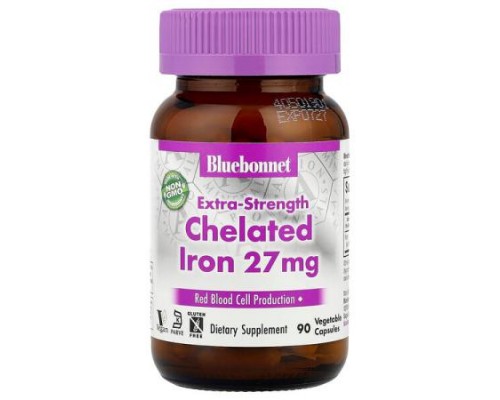 Bluebonnet Nutrition, Chelated Iron, Extra-Strength , 27 mg, 90 Vegetable Capsules Bluebonnet Nutrition, Chelated Iron, Extra-Strength , 27 mg, 90 Vegetable Capsules