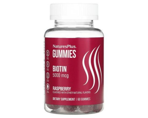 NaturesPlus, Biotin Gummies, Raspberry, 5,000 mcg, 60 Gummies