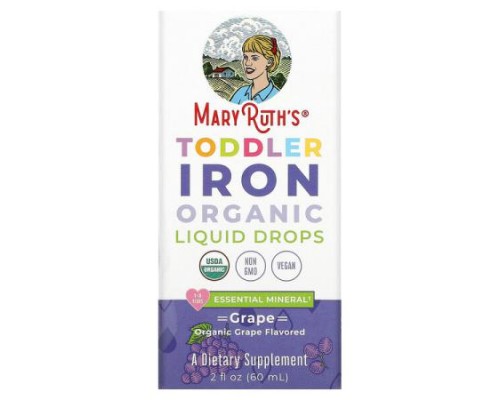 MaryRuth's, Toddler Iron Organic Liquid Drops, 1-3 Years, Grape, 3.5 mg, 2 fl oz (60 ml)
