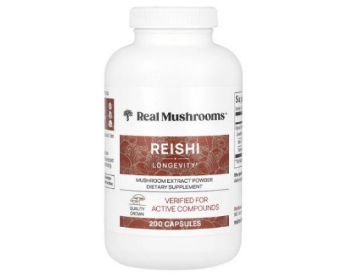 Real Mushrooms, Reishi, Mushroom Extract Powder, 200 Capsules Real Mushrooms, Reishi, Mushroom Extract Powder, 200 Capsules