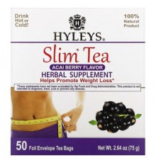 Hyleys Tea, Slim Tea, Acai Berry, 50 Foil Envelope Tea Bags, 2.64 oz (75 g)