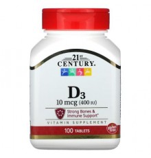 21st Century, Vitamin D3, 10 mcg (400 IU), 100 Tablets