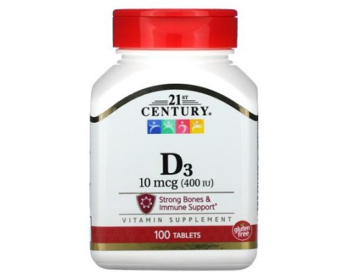 21st Century, Vitamin D3, 10 mcg (400 IU), 100 Tablets 21st Century, Vitamin D3, 10 mcg (400 IU), 100 Tablets