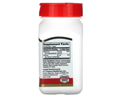 21st Century, Vitamin D3, 10 mcg (400 IU), 100 Tablets 21st Century, Vitamin D3, 10 mcg (400 IU), 100 Tablets