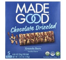 MadeGood, Granola Bars, Chocolate Drizzled, Vanilla, 5 Bars, 0.85 oz (24 g) Each