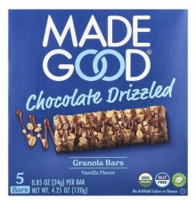 MadeGood, Granola Bars, Chocolate Drizzled, Vanilla, 5 Bars, 0.85 oz (24 g) Each