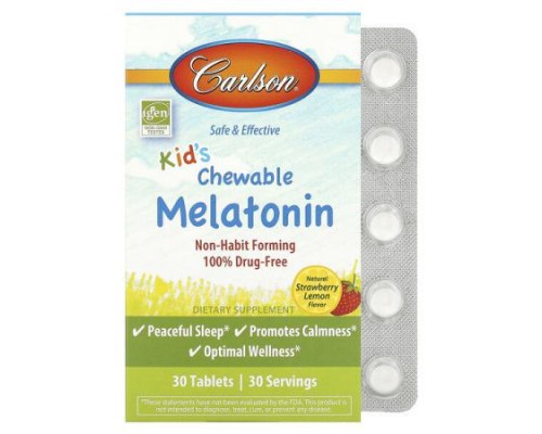 Carlson, Kid's Chewable Melatonin, Strawberry Lemon, 30 Tablets (300 mcg per Tablet) Carlson, Kid's Chewable Melatonin, Strawberry Lemon, 30 Tablets (300 mcg per Tablet)