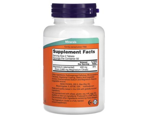 NOW Foods, Magnesium Citrate, 200 mg, 100 Tablets