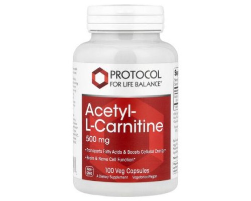 Protocol for Life Balance, Acetyl-L-Carnitine, 500 mg, 100 Veg Capsules