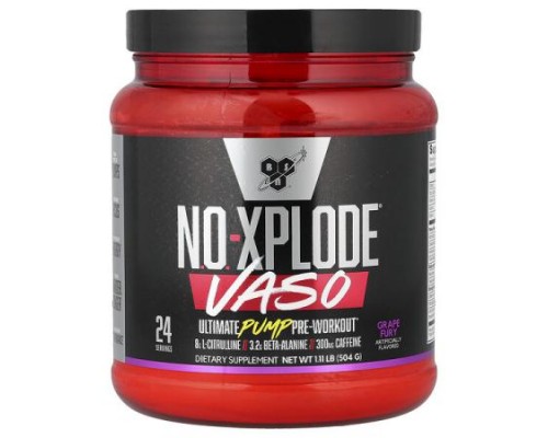 BSN, No-Xplode VASO, Ultimate Pump Pre-Workout, Grape Fury, 1.11 lb (504 g) BSN, No-Xplode VASO, Ultimate Pump Pre-Workout, Grape Fury, 1.11 lb (504 g)