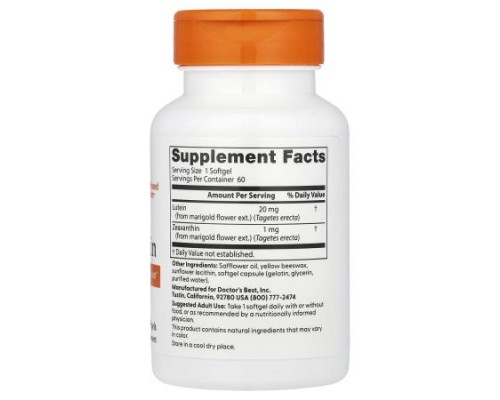 Doctor's Best, Lutein , 20 mg, 60 Softgels