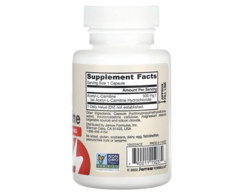 Jarrow Formulas, Acetyl L-Carnitine, 500 mg, 60 Veggie Capsules