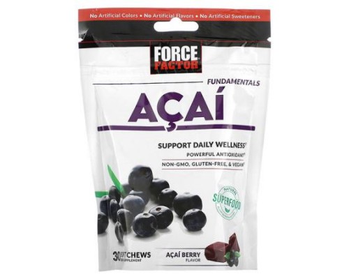 Force Factor, Fundamentals, Acai, 30 Soft Chews (500 mg per Chew) Force Factor, Fundamentals, Acai, 30 Soft Chews (500 mg per Chew)