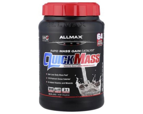 ALLMAX, QuickMass®, Rapid Mass Gain Catalyst, Cookies & Cream, 3.5 lbs (1.59 kg) ALLMAX, QuickMass®, Rapid Mass Gain Catalyst, Cookies & Cream, 3.5 lbs (1.59 kg)
