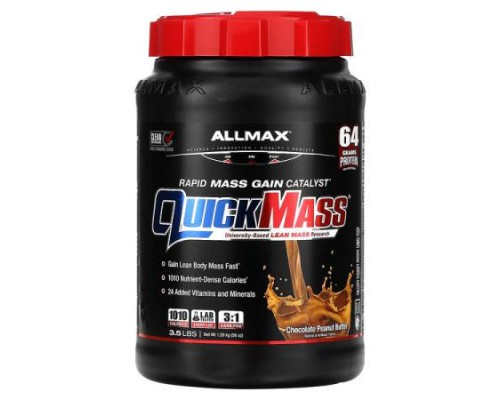 ALLMAX, QuickMass®, Rapid Mass Gain Catalyst, Chocolate Peanut Butter, 3.5 lbs (1.59 kg) (Discontinued Item) ALLMAX, QuickMass®, Rapid Mass Gain Catalyst, Chocolate Peanut Butter, 3.5 lbs (1.59 kg) (Discontinued Item)