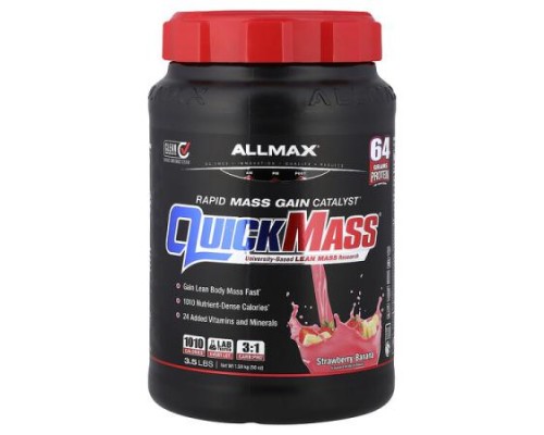 ALLMAX, QuickMass®, Rapid Mass Gain Catalyst, Strawberry-Banana, 3.5 lbs (1.59 kg) ALLMAX, QuickMass®, Rapid Mass Gain Catalyst, Strawberry-Banana, 3.5 lbs (1.59 kg)