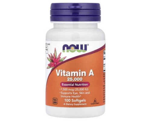 NOW Foods, Vitamin A, 7,500 mcg (25,000 IU), 100 Softgels NOW Foods, Vitamin A, 7,500 mcg (25,000 IU), 100 Softgels