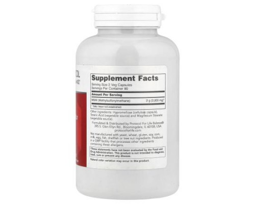 Protocol for Life Balance, MSM, 1,000 mg, 180 Veg Capsules