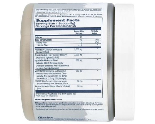 Solaray, Mycrobiome® Prebiotic Powder, Unflavored, 5.64 oz (160 g)
